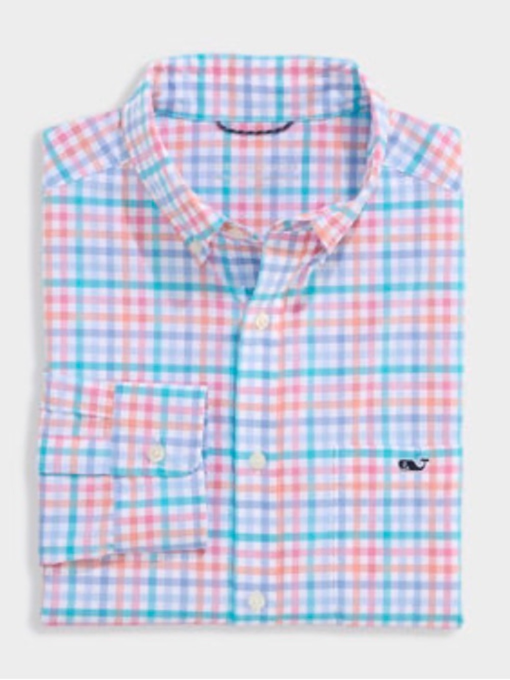 Vineyard vines pastel checks whale logo slim fit button down shirt XL EUC